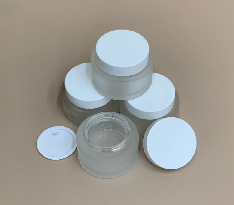 50ml Frosted Glass Jars with White Lids - Image 2